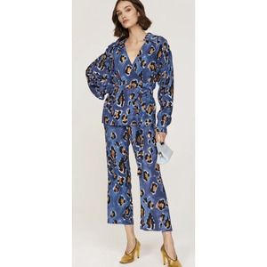 Marni Blue Leopard Trousers Made In Italy Size French 42 US Size 10